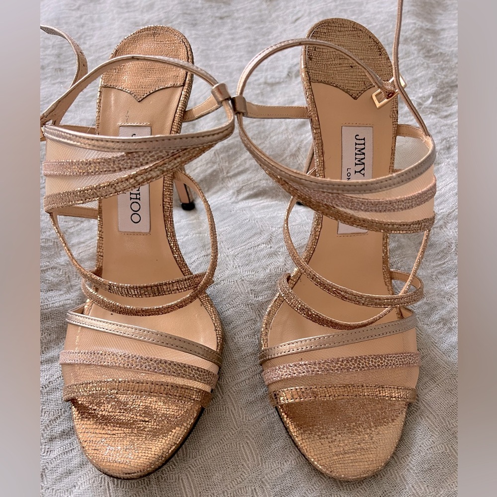 Beautiful gold lace open toe Jimmy choo heels in great condition